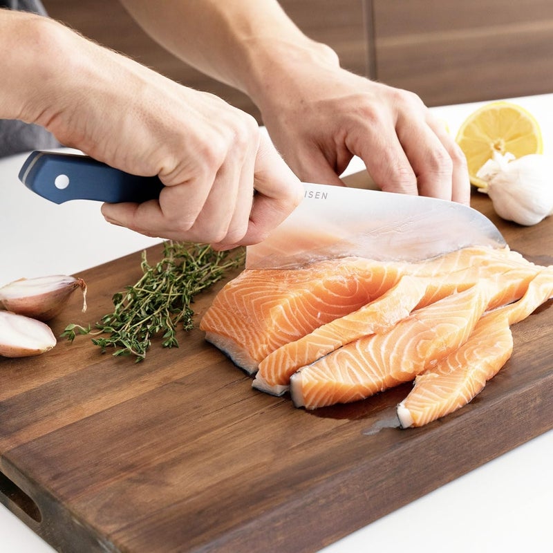 Misen Japanese Santoku Chef Knife - 8 Inch High Carbon Stainless Steel - Classic Japanese Knife Design for Cutting, Slicing, and Chopping - Razor Sharp Japanese Style Kitchen Knife, Blue - Image 5