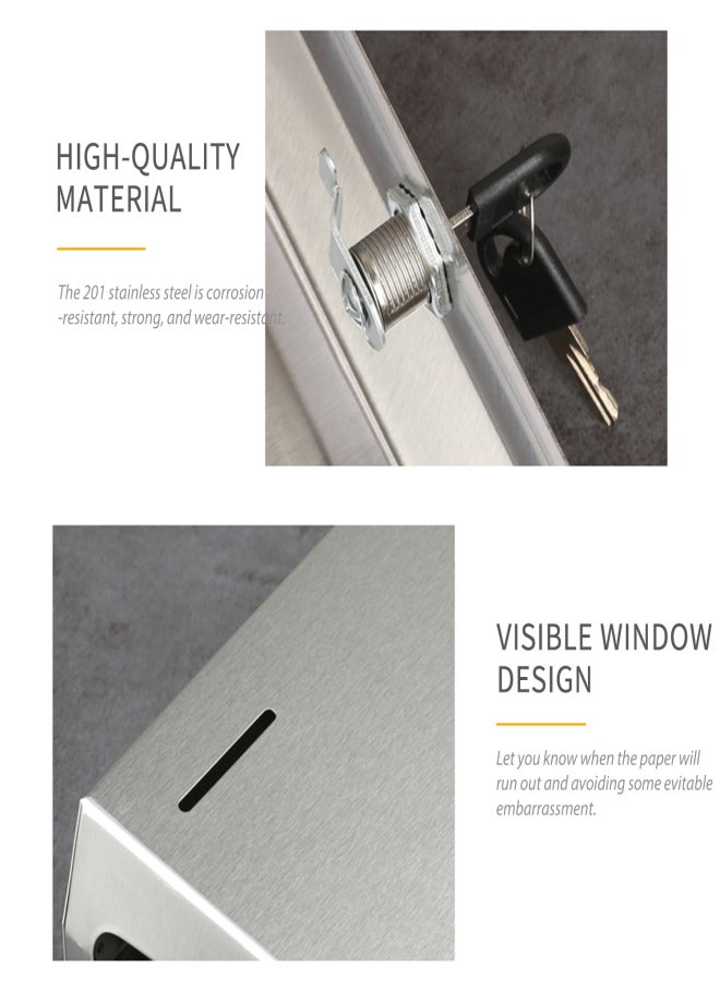 Paper Towel Dispenser Wall Mounted Drilling Paper Towel Holder Dispenser Stainless Steel Bathroom Toilet Tissue Dispenser Kitchen Paper Towel Dispenser with 2 Keys - Image 4