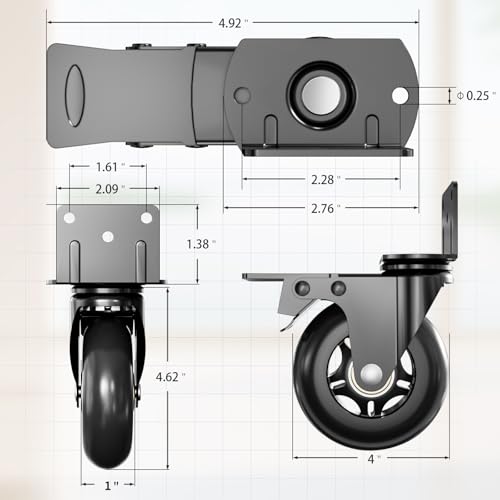 Apllamo Side Mount Plate Caster Wheels - Thickened L-Shaped Mounting ，Heavy Duty 1600 LBS，Set of 4 with Brake，360° Swivel，Locking，Castor Wheels for Furniture，Carts，Cabinet，Table (Black, 4inchs) - Image 2