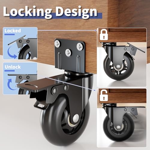 Apllamo Side Mount Plate Caster Wheels - Thickened L-Shaped Mounting ，Heavy Duty 1600 LBS，Set of 4 with Brake，360° Swivel，Locking，Castor Wheels for Furniture，Carts，Cabinet，Table (Black, 4inchs) - Image 5