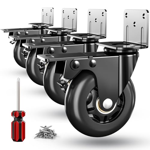 Apllamo Side Mount Plate Caster Wheels - Thickened L-Shaped Mounting ，Heavy Duty 1600 LBS，Set of 4 with Brake，360° Swivel，Locking，Castor Wheels for Furniture，Carts，Cabinet，Table (Black, 4inchs) - Image 1