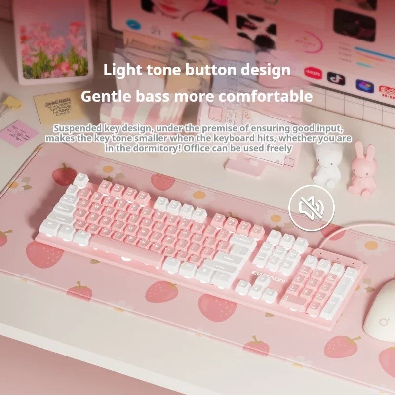 Eweadn GX320Z Wired Gaming Keyboard, Pink, Silent, Usb, White Backlight, Ergonomic, for Office Laptop PC - Image 5