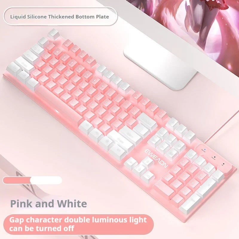 Eweadn GX320Z Wired Gaming Keyboard, Pink, Silent, Usb, White Backlight, Ergonomic, for Office Laptop PC - Image 1