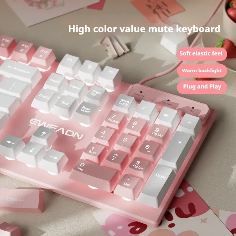 Eweadn GX320Z Wired Gaming Keyboard, Pink, Silent, Usb, White Backlight, Ergonomic, for Office Laptop PC - Image 3