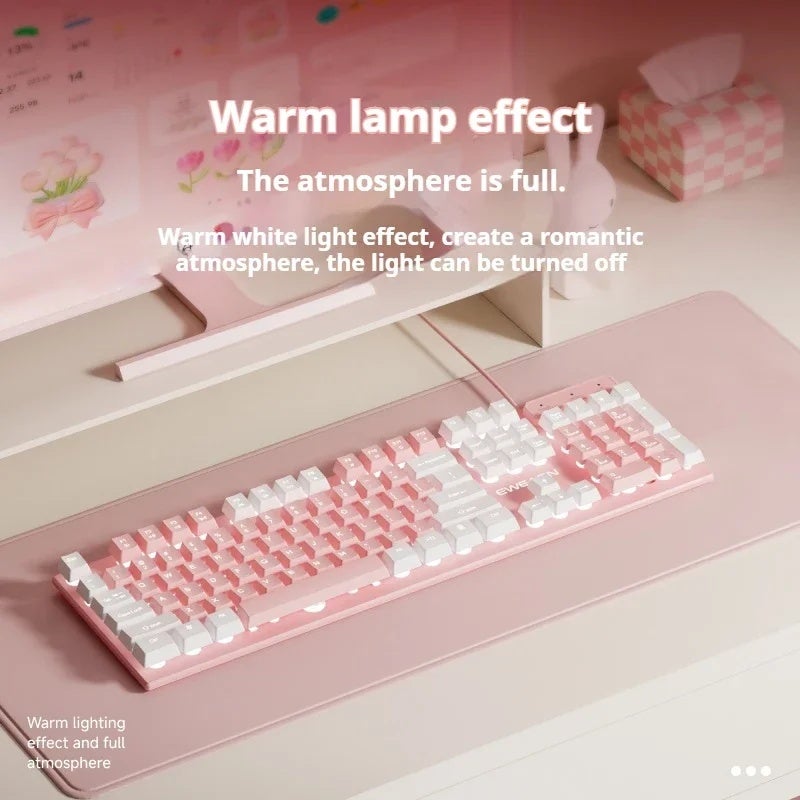 Eweadn GX320Z Wired Gaming Keyboard, Pink, Silent, Usb, White Backlight, Ergonomic, for Office Laptop PC - Image 4