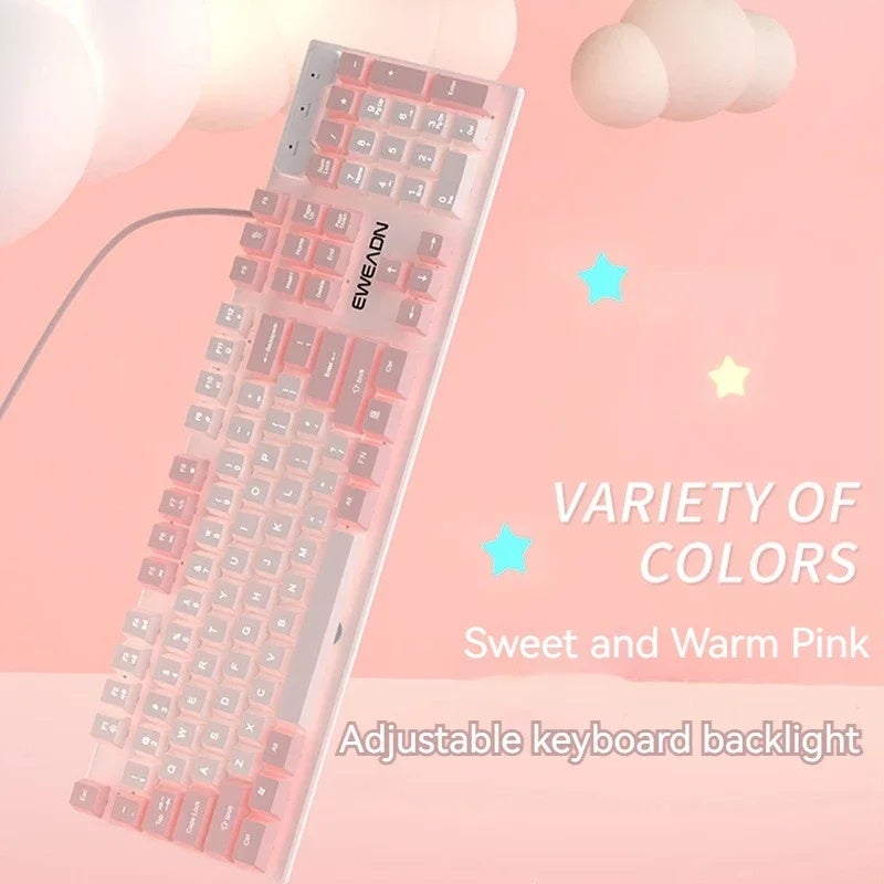 Eweadn GX320Z Wired Gaming Keyboard, Pink, Silent, Usb, White Backlight, Ergonomic, for Office Laptop PC - Image 2