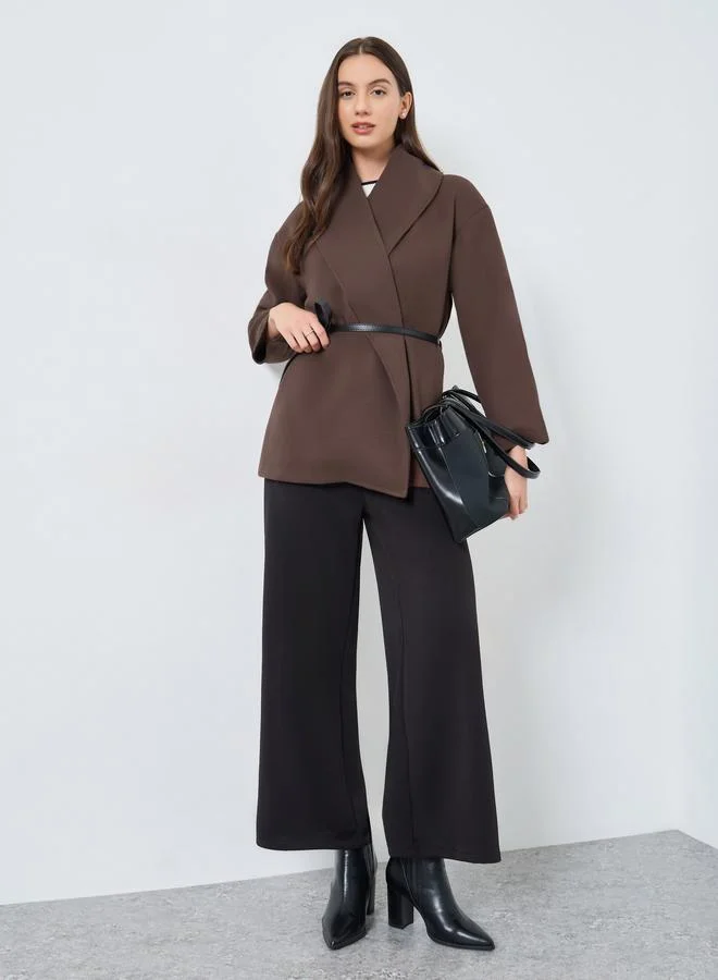 Take Two Brown Wool Like Belted Wrap Coat