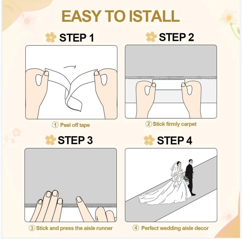 Healon White Wedding Aisle Runner Aisle Runner for Wedding Ceremony Includes Pull String for Indoor or Outdoor Weddings, Prom and Parties ，Halloween Parties can Also use a Carpet(Gold, 3 x 50 feet) - Image 4