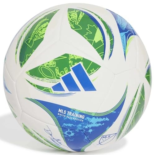 adidas Unisex-Adult MLS Training Soccer Ball,White/Green/Glory Blue/Solar Blue,5 - Image 4