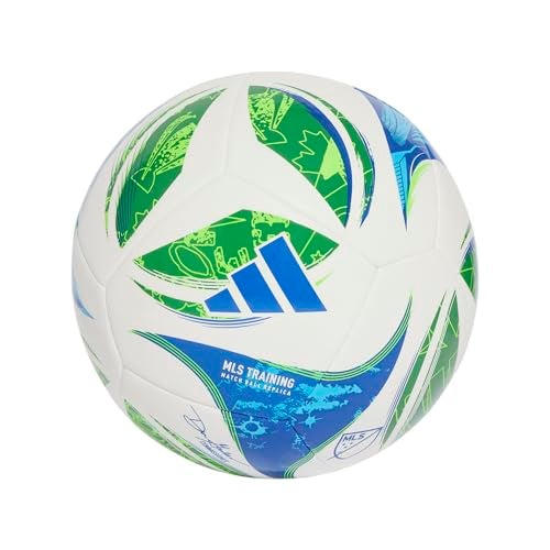 adidas Unisex-Adult MLS Training Soccer Ball,White/Green/Glory Blue/Solar Blue,5 - Image 1
