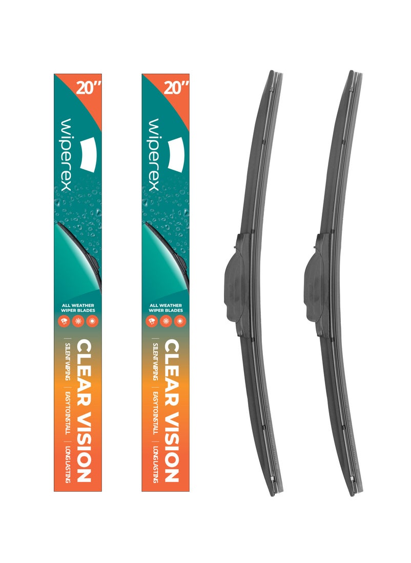 Wiperex WiperEx Wiper Blades for Honda CR-V 2004 2005 2006 20" + 20" All Weather, Uniform Wiping, Premium Rubber, Perfect Fit, Silent, Reduced Wind Lift, No Marks (Set of 2)  - Image 1