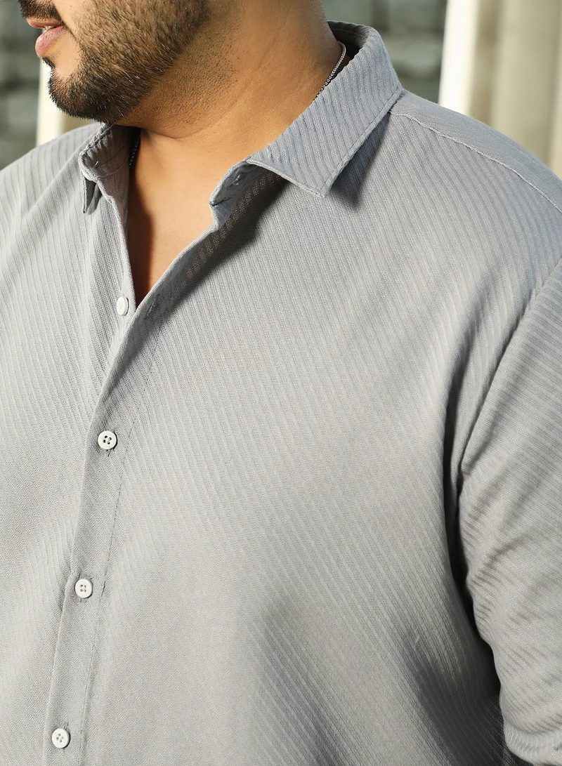 Instafab Plus Instafab Plus Men's Coin Grey Slanted-Trough Shirt For Casual Wear | Spread Collar | Long Cuffed Sleeves | Button Closure | Plus Size Shirt Crafted With Comfort Fit For Everyday Wear