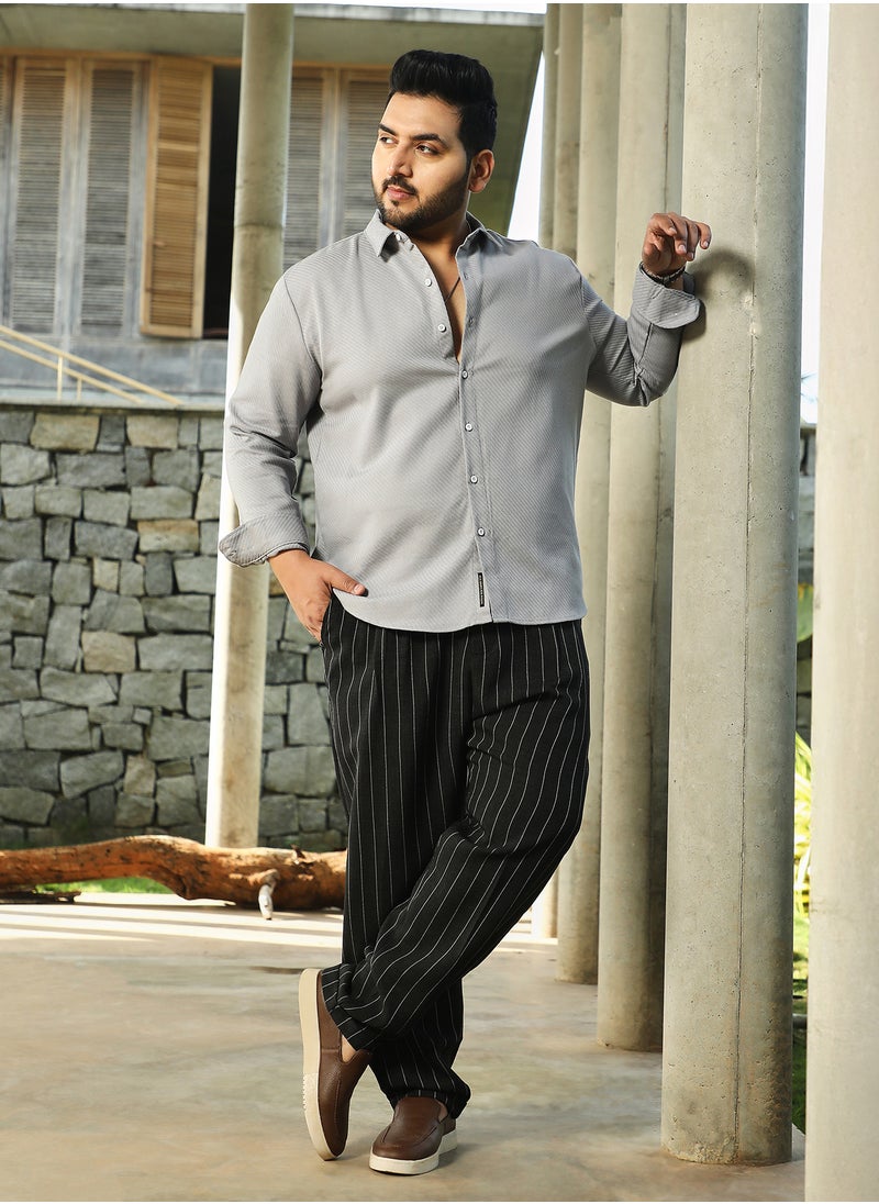 Instafab Plus Instafab Plus Men's Coin Grey Slanted-Trough Shirt For Casual Wear | Spread Collar | Long Cuffed Sleeves | Button Closure | Plus Size Shirt Crafted With Comfort Fit For Everyday Wear  - Image 5