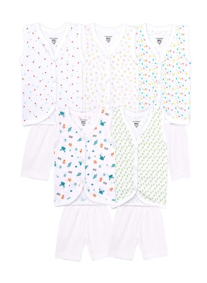 Wearville Cotton Printed New Born Baby Boy's & Baby Girls Jabla Clothing Top And Bottom Set (Multicolored), 0-3 Months, Pack Of 5 Multicolour - Image 1