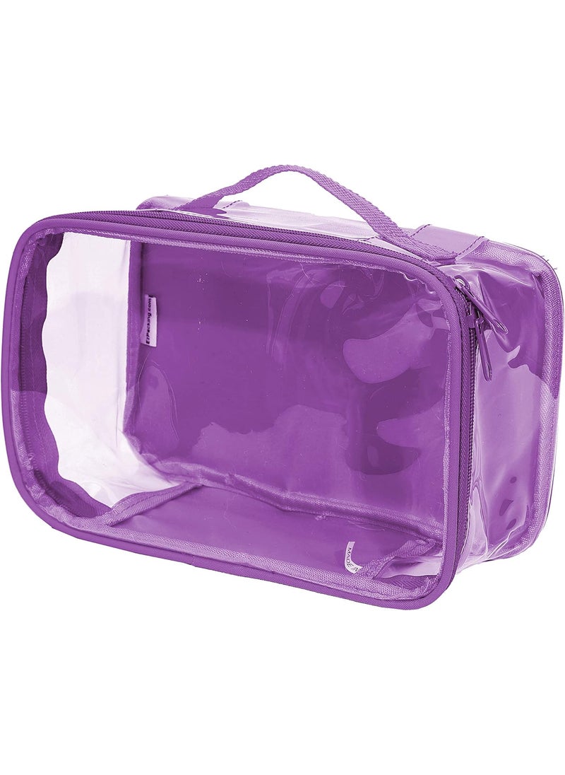 EzPacking - Small Clear Travel Packing Cube/See Through PVC Plastic Pouch for Carry On Suitcase, Backpack or Diaper Bag/Transparent Multipurpose Accessories, Makeup & Underwear Organizer w/Handle (Purple) - Image 1