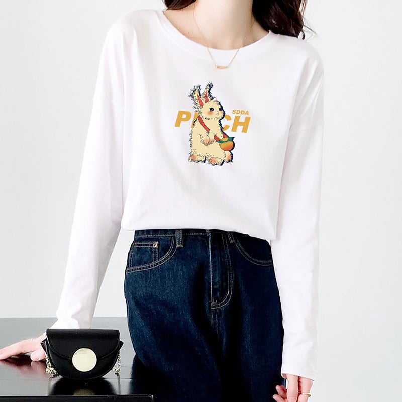 White Long-Sleeved T-Shirt Women'S 2023 New Cotton Loose Stacked-Up Base Shirt With Round Neck Loose Trendy - Image 5