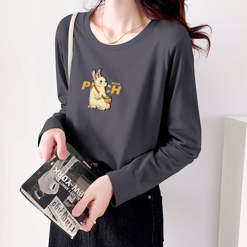 White Long-Sleeved T-Shirt Women'S 2023 New Cotton Loose Stacked-Up Base Shirt With Round Neck Loose Trendy - Image 3