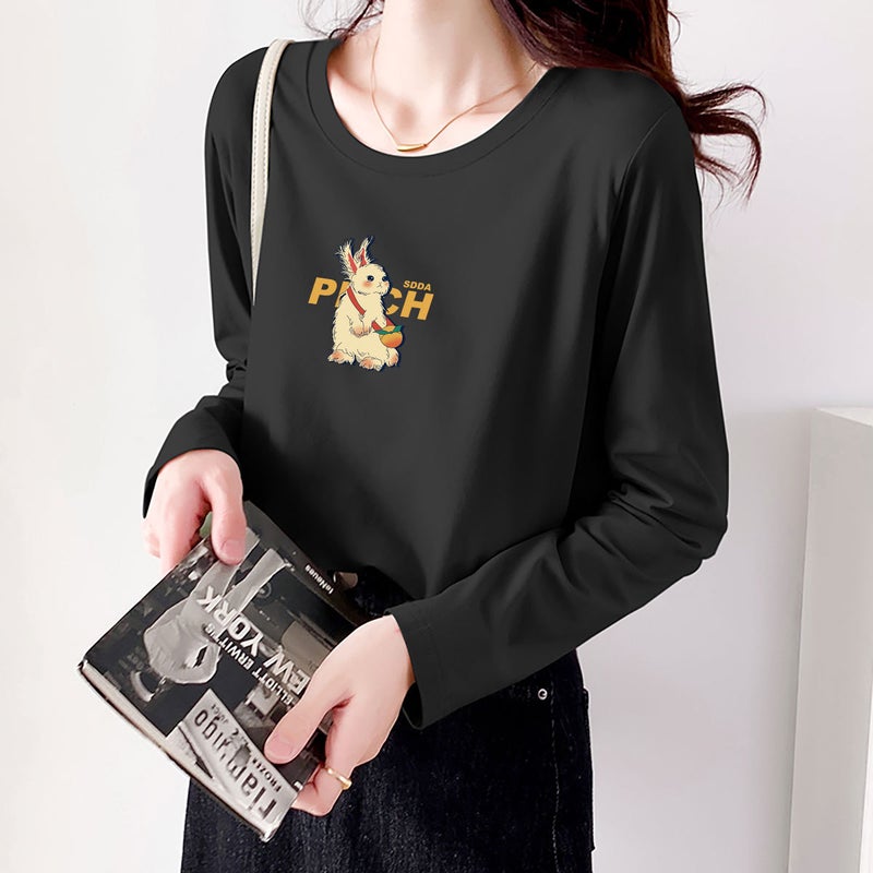 White Long-Sleeved T-Shirt Women'S 2023 New Cotton Loose Stacked-Up Base Shirt With Round Neck Loose Trendy - Image 4