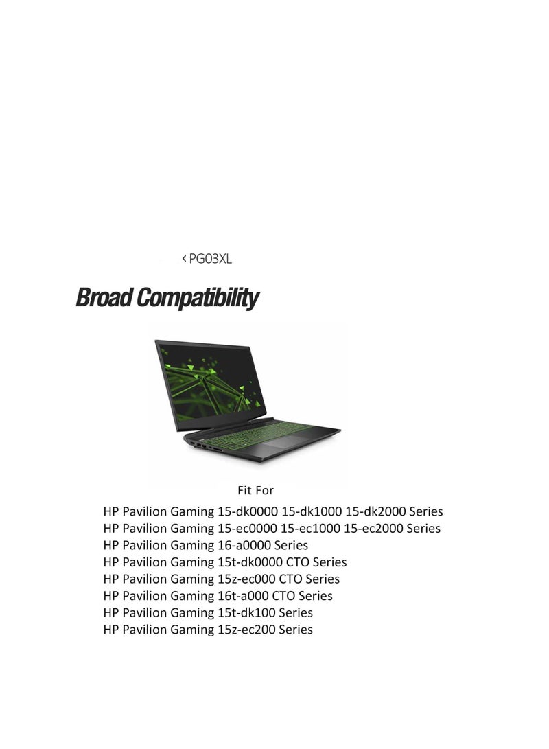 Terabyte بطارية لابتوب بديلة HP PG03XL 52.5WH HSTNN-DB9G لجهاز HP Pavilion Gaming 15-DK 15-dk0000 15-DK0125TX OMEN 5X FPC52 Series HSTNN-OB1I L48430-AC1 L48495-005 L48430-2C1 11.55V 4323mAh. - Image 3
