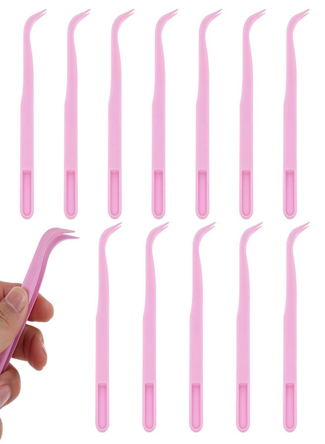 Exircy 12 Pcs Plastic Tweezers 4.5 Inch Bent Tweezers Curved Pointed - Image 1
