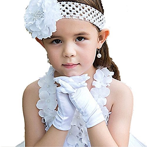 Ever Fairy Girl's Holiday, Wedding, or Pageant White Satin Gloves Princess Glove - Image 3