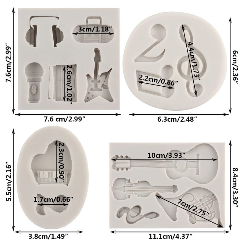 Sijiangmold Music Note Silicone Mold Instrument Fondant Molds Boombox Microphone Radio Guitar Mold Piano Candy Mold For Cake Decorating Chocolate Gum Paste Set Of 4 - Image 2
