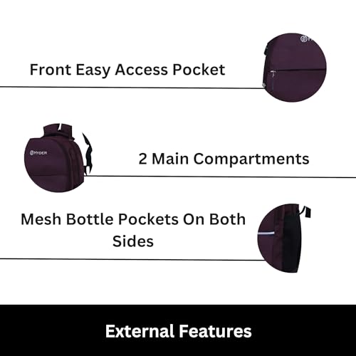HYDER WT 25L Multipurpose Backpack For Men,Women, Boys And Girls Bags for College, School, Travel, Office and Daily Use - Durable, Comfortable, and Stylish Bag/Backpacks (Wine) - Image 3
