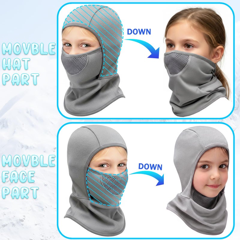 Outrip Breathable Kids Balaclava Ski Mask for Boys Girls - Windproof Fleece Winter Face Mask Cover for Cold Weather (US, Age, 5 Years, 12 Years, Grey) - Image 5