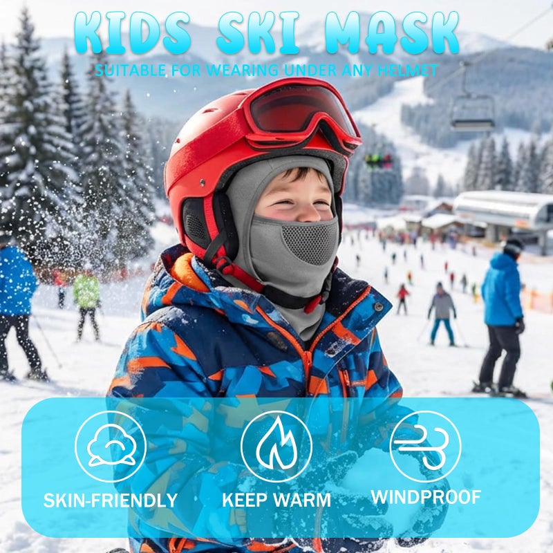 Outrip Breathable Kids Balaclava Ski Mask for Boys Girls - Windproof Fleece Winter Face Mask Cover for Cold Weather (US, Age, 5 Years, 12 Years, Grey) - Image 3