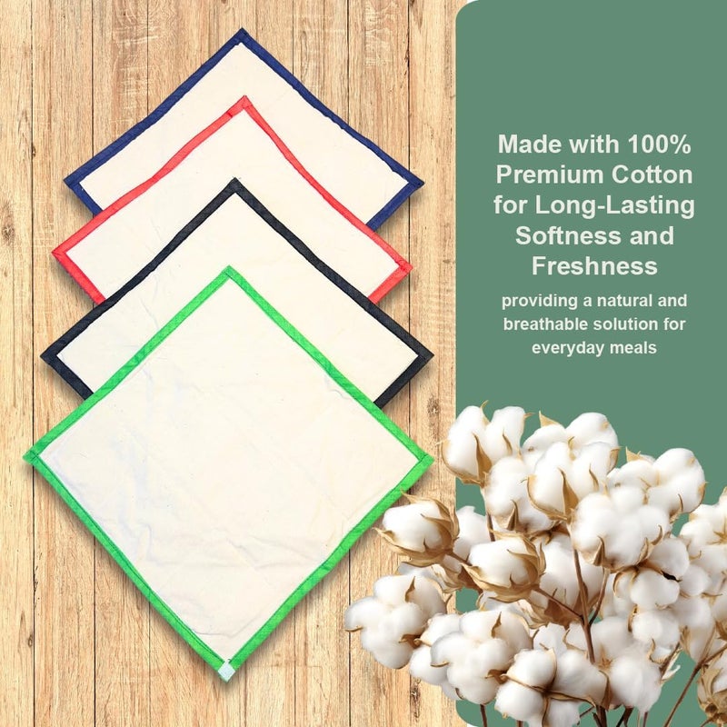 Blendmix 4 Square Roti Chapati Cover Cotton Hygienic Roti Clothes Cotton Tortilla and Breads Covering Cloth For Warmer cover/Roti Rumals Cover/Chapati Cover/Traditional Roti Napkin - Image 5