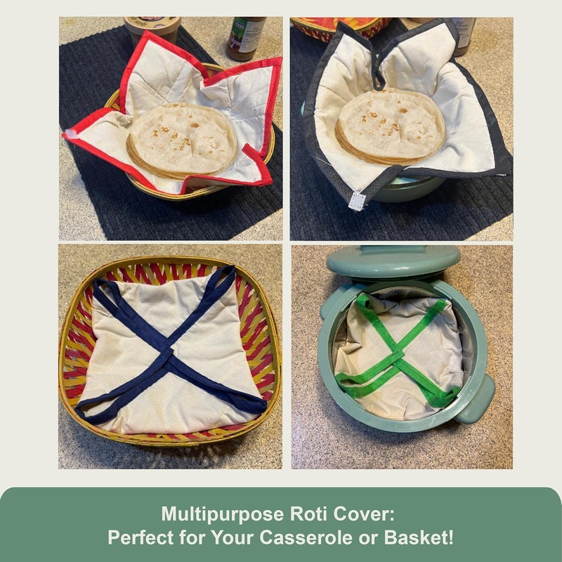 Blendmix 4 Square Roti Chapati Cover Cotton Hygienic Roti Clothes Cotton Tortilla and Breads Covering Cloth For Warmer cover/Roti Rumals Cover/Chapati Cover/Traditional Roti Napkin - Image 2