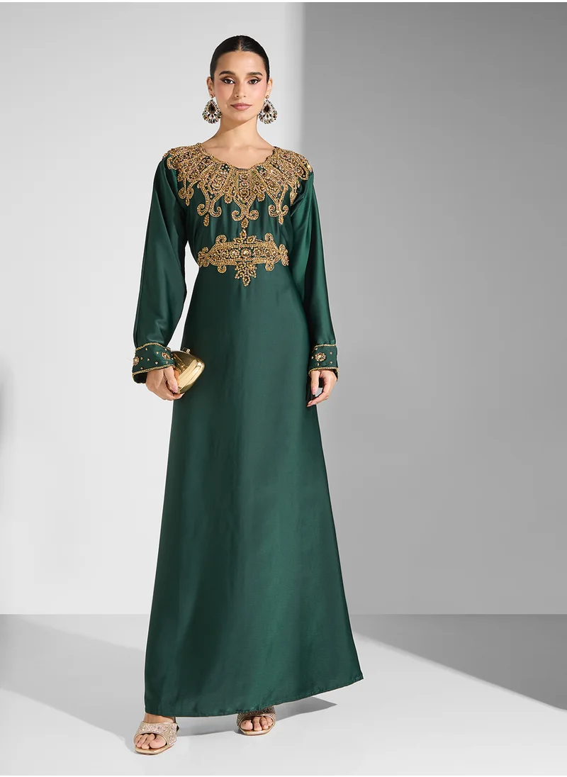 ARABIAN CLOSET Embellished Belted Jalabiya