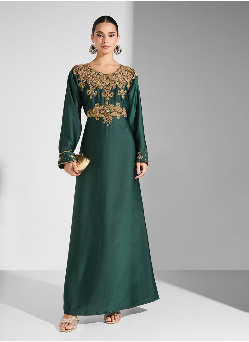 ARABIAN CLOSET Embellished Belted Jalabiya  - Image 1