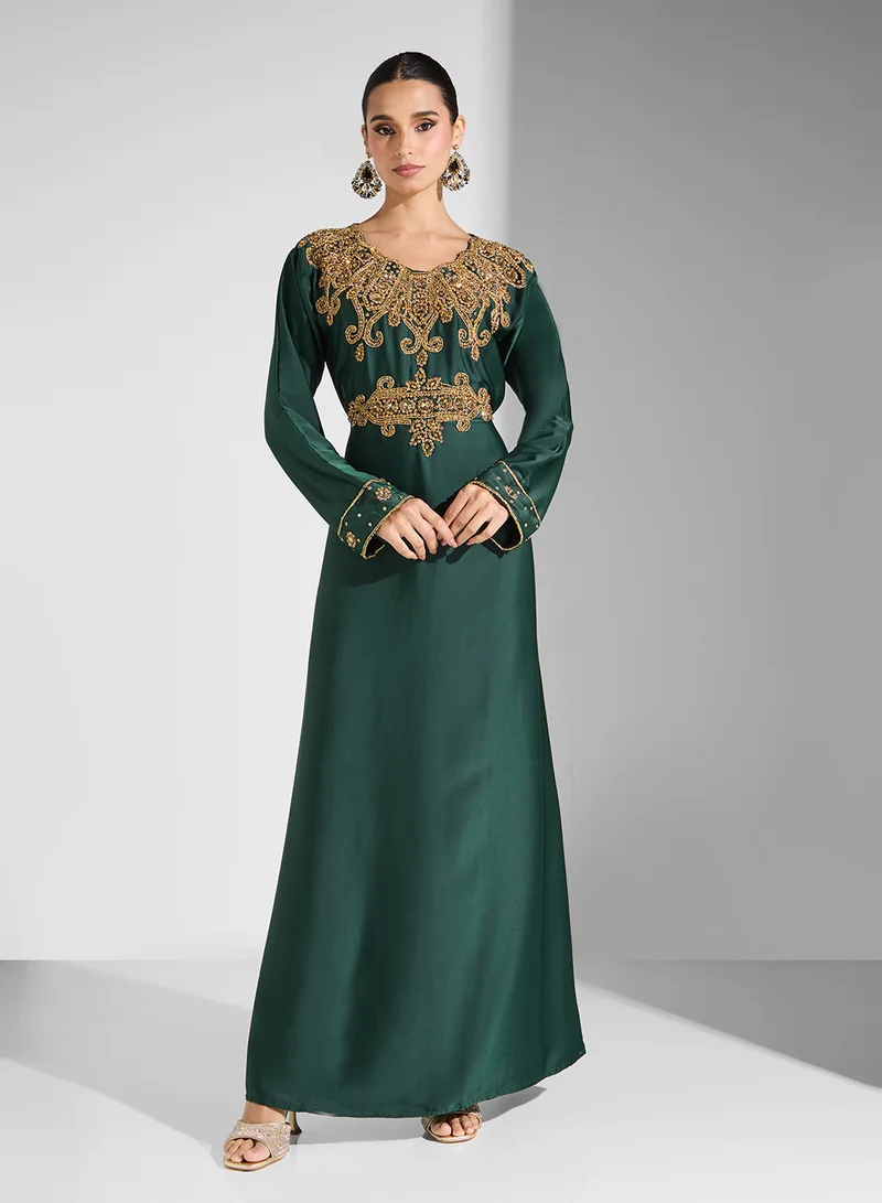 ARABIAN CLOSET Embellished Belted Jalabiya