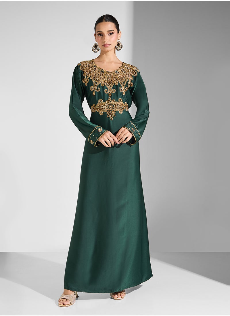 ARABIAN CLOSET Embellished Belted Jalabiya  - Image 4
