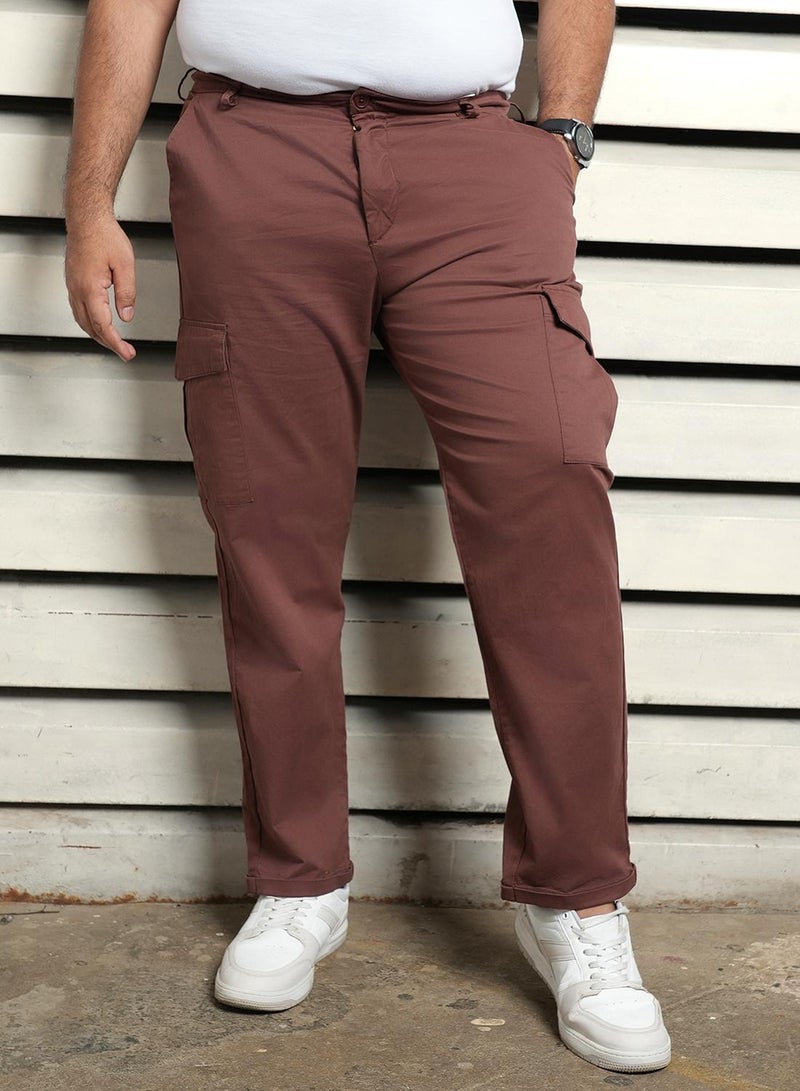 HIGH STAR Men's Brown Cotton Blend Solid Pattern Full Length Cargo Slim Fit Trouser  - Image 2