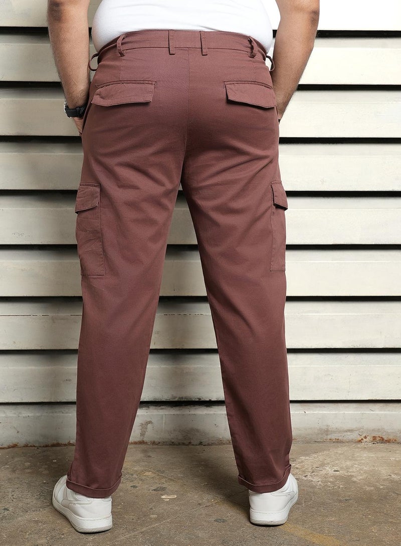 HIGH STAR Men's Brown Cotton Blend Solid Pattern Full Length Cargo Slim Fit Trouser  - Image 4