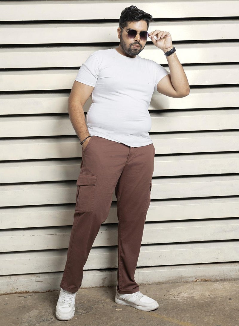 HIGH STAR Men's Brown Cotton Blend Solid Pattern Full Length Cargo Slim Fit Trouser  - Image 1