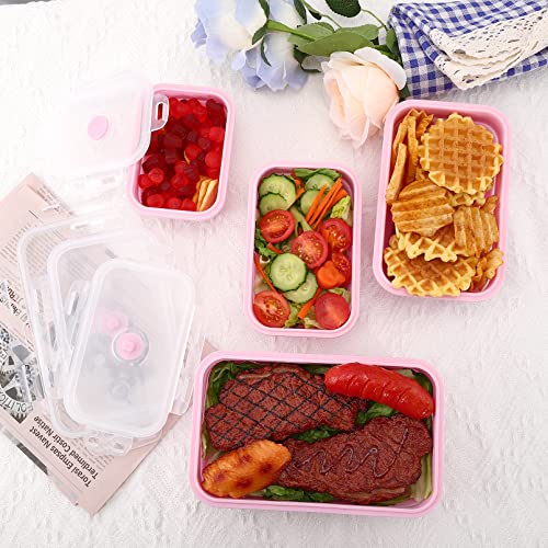 Loccmat Collapsible Silicone Food Storage Containers with Lids,Set of 4 Silicone Lunch Box Containers,Foldable Meal Prep Container for Kitchen,Microwave & Dishwasher & Freezer Safe,BPA Free(Square Pink,4PCS) - Image 4