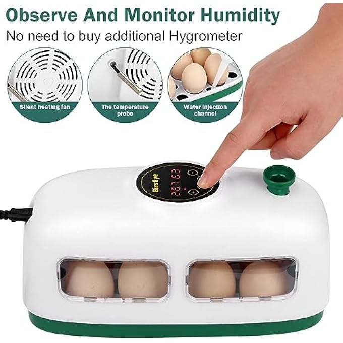 Bandai Egg Incubator 8 Eggs Poultry Hatcher Mini Chicken Incubator For Hatching Chicks With Humidity Temperature Control And Display For Quail Duck Goose Bird Eggs White - Image 5