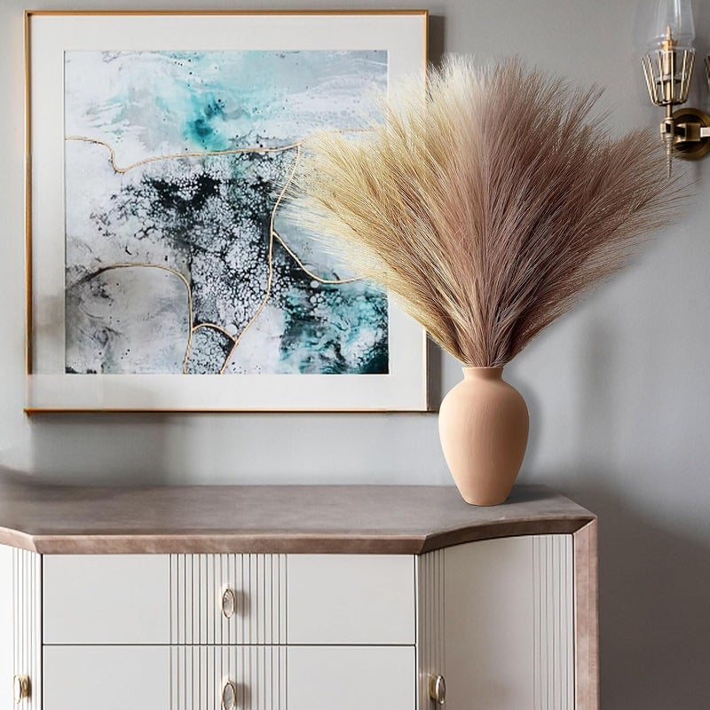EVODIS Pampas Grass Decor, Fluffy Faux Pampas Grass 6 Stem 18"/45cm Pompous Grass Small Flower Arrangement and Vase Filler for Boho Home Wedding Decoration - Image 4