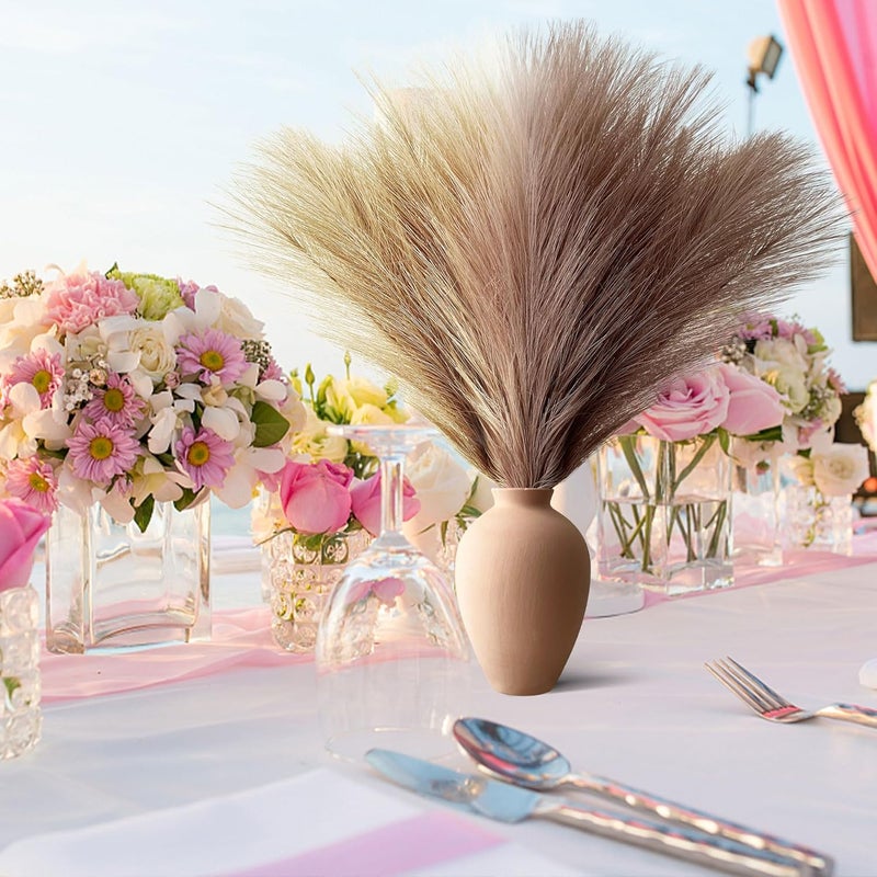 EVODIS Pampas Grass Decor, Fluffy Faux Pampas Grass 6 Stem 18"/45cm Pompous Grass Small Flower Arrangement and Vase Filler for Boho Home Wedding Decoration - Image 5