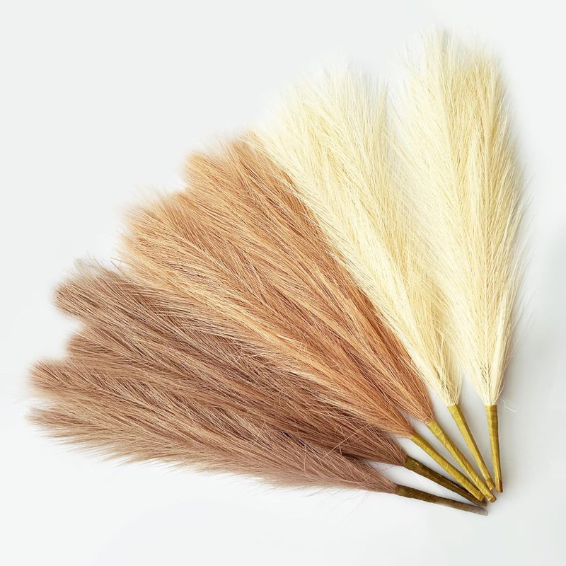 EVODIS Pampas Grass Decor, Fluffy Faux Pampas Grass 6 Stem 18"/45cm Pompous Grass Small Flower Arrangement and Vase Filler for Boho Home Wedding Decoration - Image 1