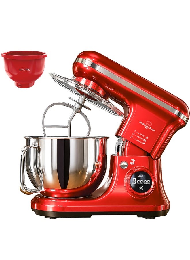 INALSA Professional Stand Mixer-Heavy Duty 1600 Watt Pure Copper Motor| 5.4L SS Bowl & 4.8 L Bowl|Touch Control with Digital Display|Includes Whisking Cone, Mixing Beater & Dough Hook, MixMaster Touch