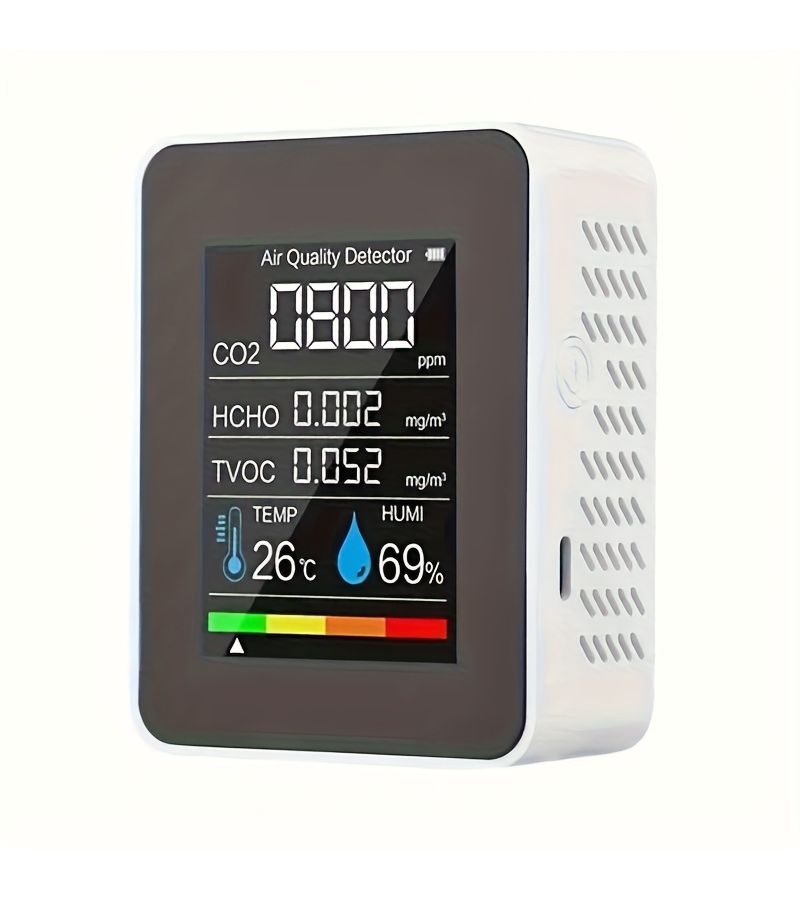 Black Portable Five In One Air Quality Monitor CO2 Temp Humidity TVOC HCHO Alarm - Image 5
