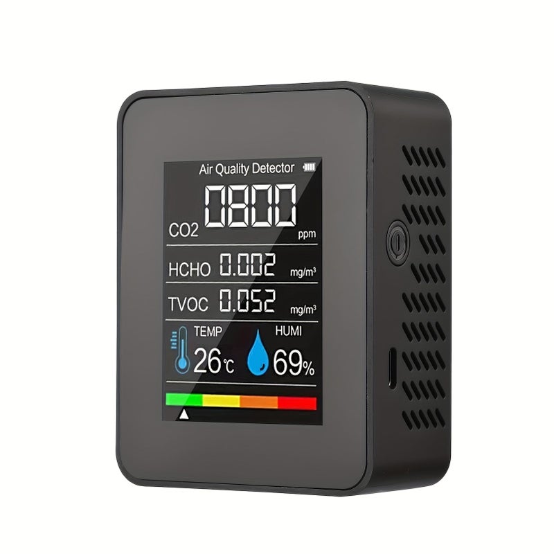 Black Portable Five In One Air Quality Monitor CO2 Temp Humidity TVOC HCHO Alarm - Image 3