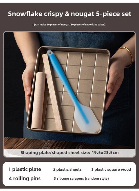 Snowflake Crisp Nougat Special Plastic Mold Carbon Steel Live Bottom Baking Full Set Of Tools Material Cooling Shaping Baking Tray-Specifications:Plastic Plate 5-piece Set-Color:See Classification
