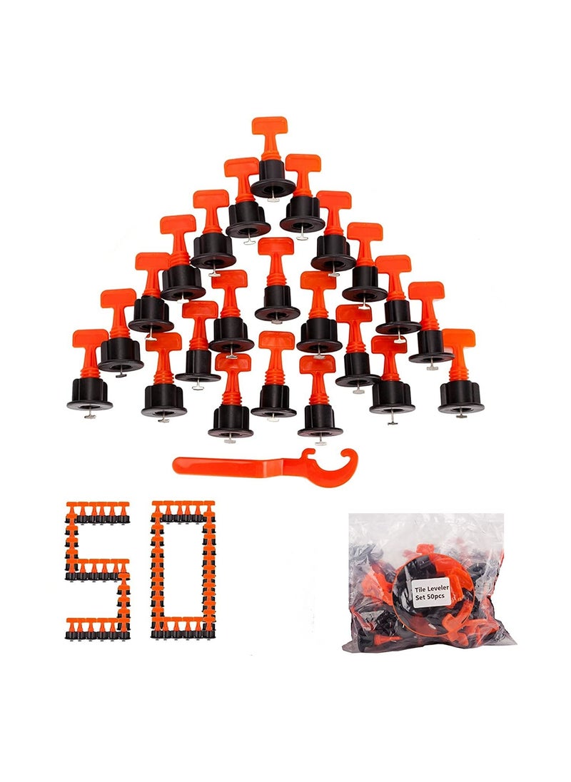 Sherni - Sherni Tile Leveling System Kit Tile Spacers Reusable 50pcs Floor Leveling Compounds Upgraded Adjustable Replaceable Spare Steel TPinTile Installation Leveler Tool Set for WallFloor Orange - Image 1