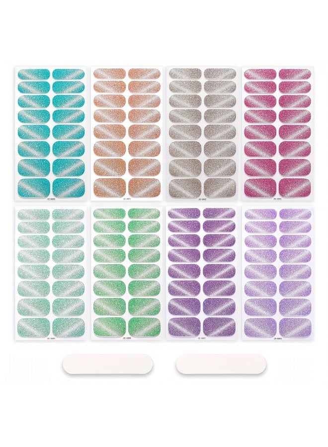 Rozino 8 Sheet Multicolor Glitter Gradient Nail Stickers Set with Files for Women - Image 3