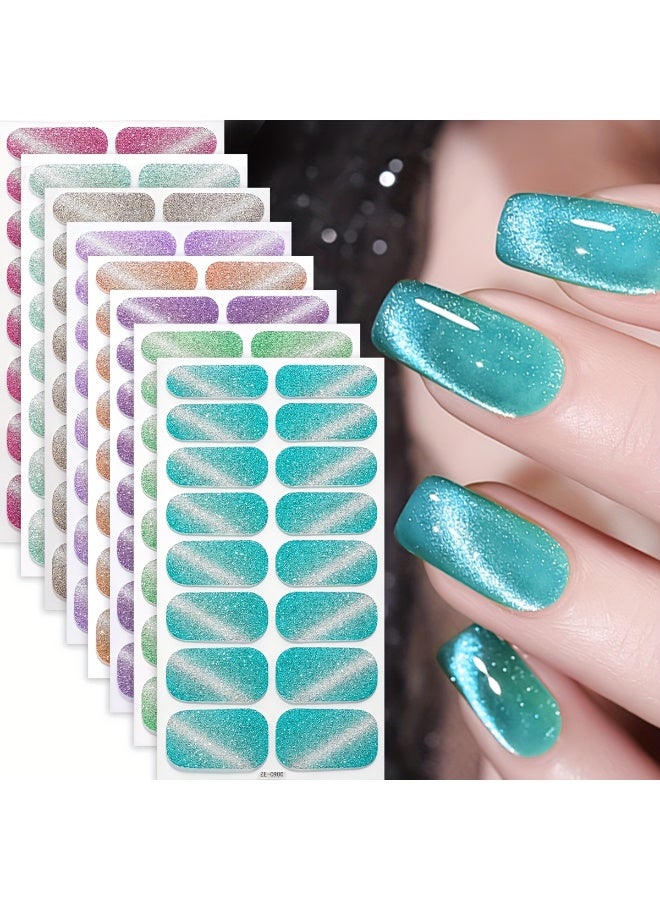 Rozino 8 Sheet Multicolor Glitter Gradient Nail Stickers Set with Files for Women - Image 1